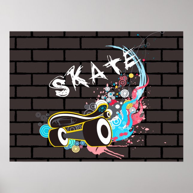 Affiches Logo Graffiti Patinage Mur En Brick Avec Carte (Devant)