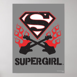 Affiches Logo Supergirl Black Flaming Guitares