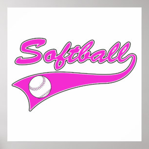 Affiches logotype de texte de script softball rose
