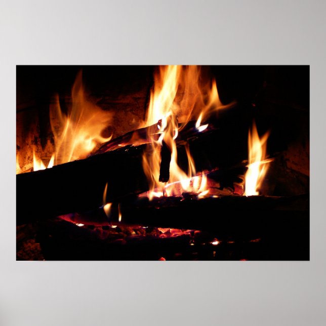 Affiches Logs dans la cheminée Photographie de feu chaud (Devant)