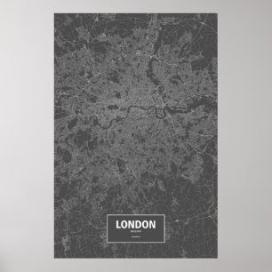 Affiches Londres, Angleterre (blanc sur noir)
