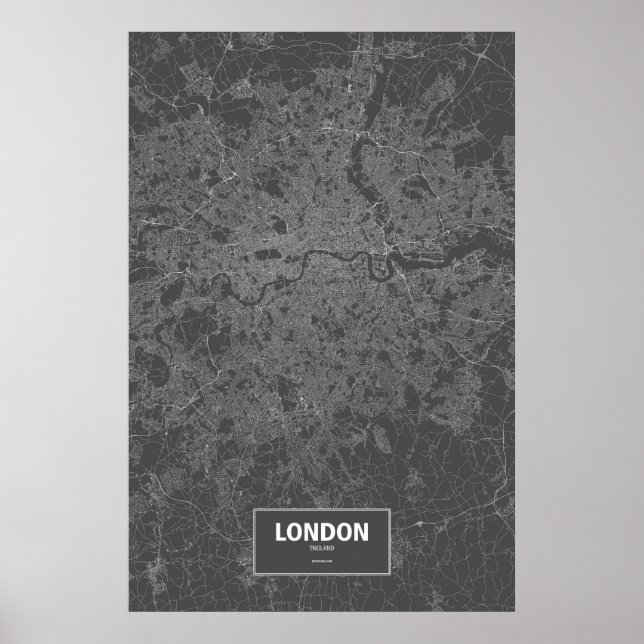 Affiches Londres, Angleterre (blanc sur noir) (Devant)