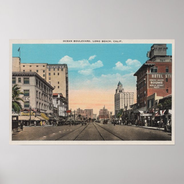 Affiches Long Beach, CA - Ocean Boulevard View (Devant)