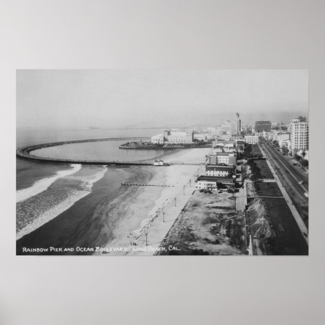 Affiches Long Beach, California Rainbow Pier et Ocean (Devant)