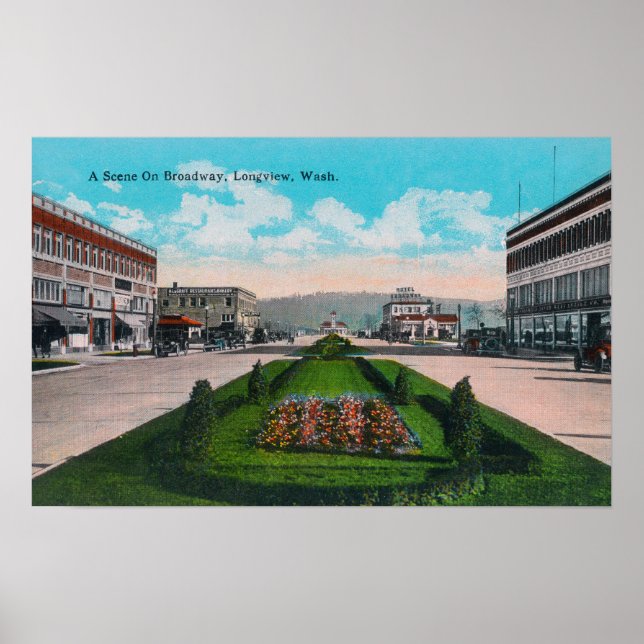 Affiches Longview de la scène de Broadway, WA (Devant)