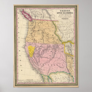 Affiches L'Orégon, la Californie supérieure et le Nouveau