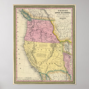 Affiches L'Orégon, la Californie supérieure et le Nouveau