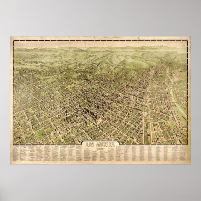 Affiches Los Angeles California 1909 Antique carte panorami (Devant)
