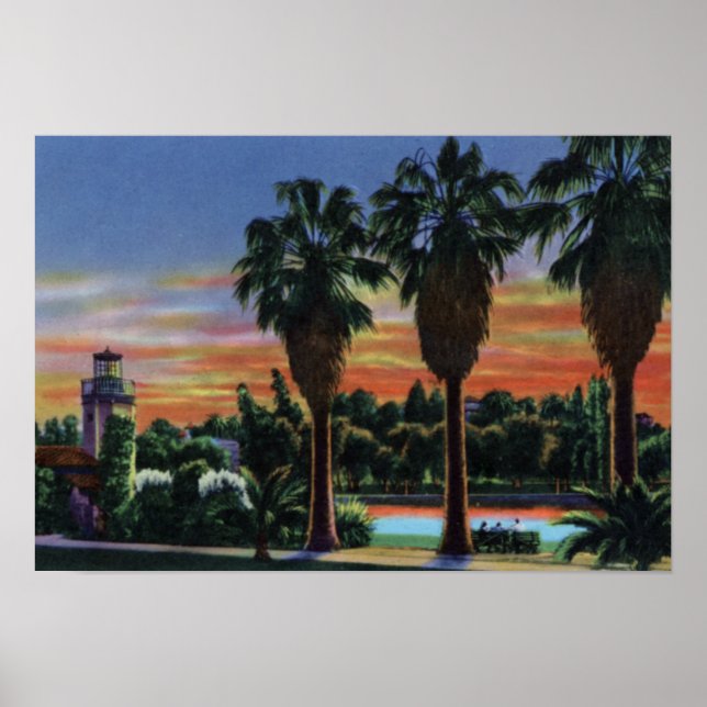 Affiches Los Angeles California Sunset at Echo Park (Devant)