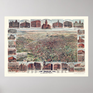 Affiches Los Angeles, carte panoramique de CA - 1891