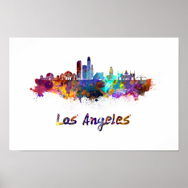 Affiches Los Angeles skyline in watercolor (Devant)