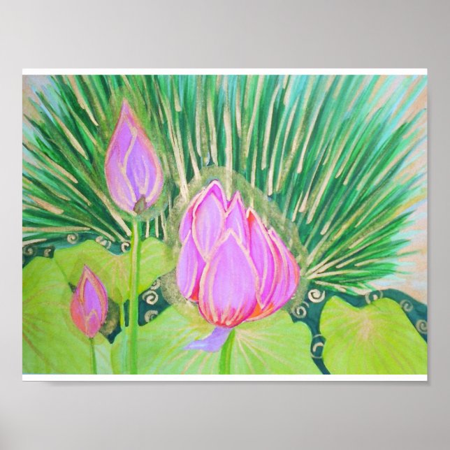 Affiches Lotus aquarelle avec accents or (Devant)