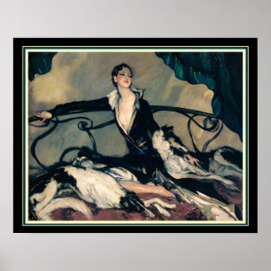 Affiches Louis Icart "Girl With Greyhounds" 16 x 20