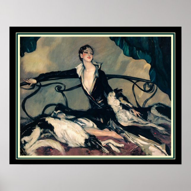 Affiches Louis Icart "Girl With Greyhounds" 16 x 20 (Devant)