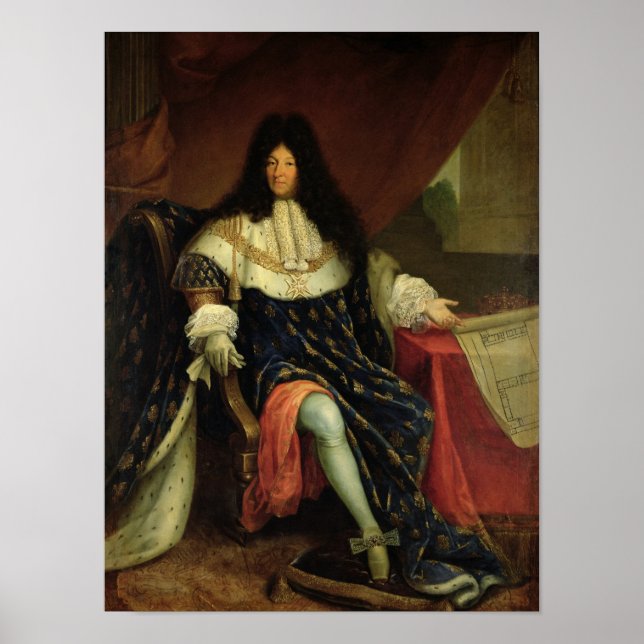 Affiches Louis XIV Détenant un plan de la Maison Royale (Devant)