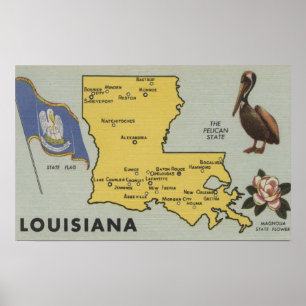 Affiches LouisianeCarte détaillée de l'ÉtatLouisiane