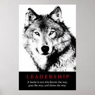 Affiches Loup de leadership inspiré noir blanc