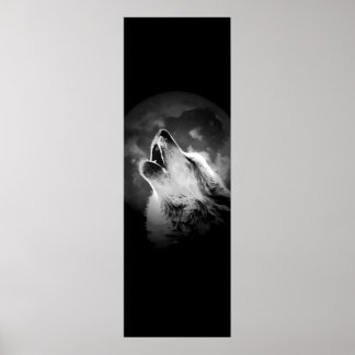 Affiches Loup et lune de Howling noir et blanc