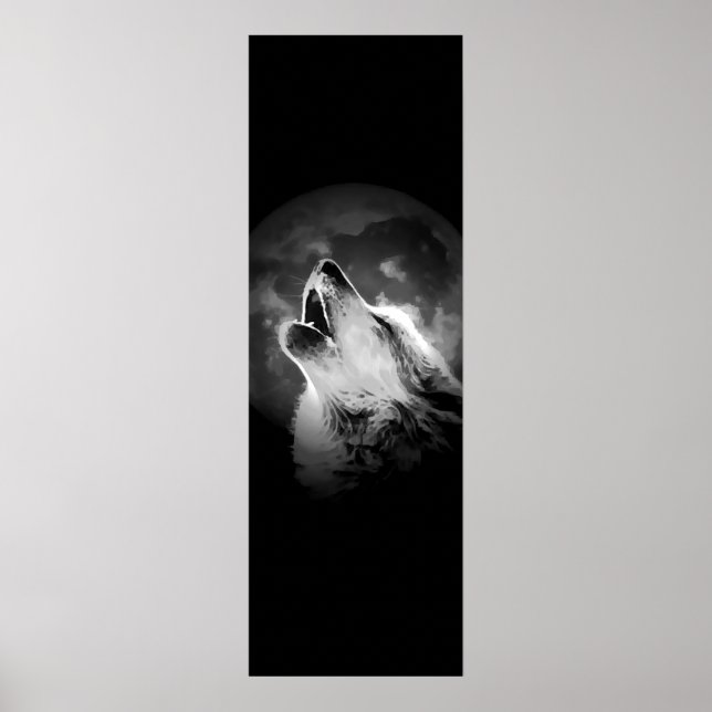 Affiches Loup et lune de Howling noir et blanc (Devant)