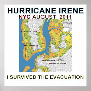 Affiches L'ouragan Irene New York City Carte d'évacuation P