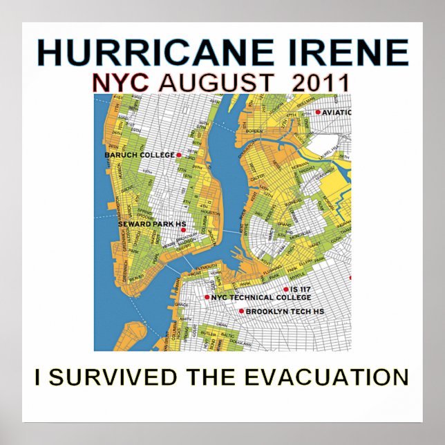 Affiches L'ouragan Irene New York City Carte d'évacuation P (Devant)