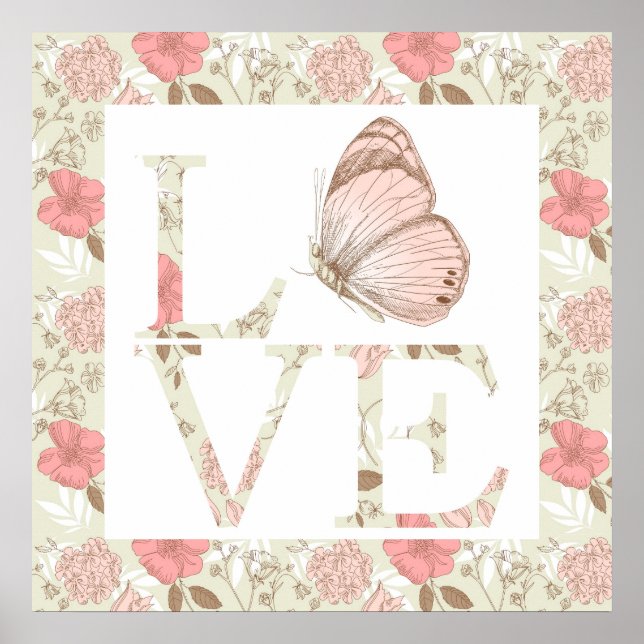 Affiches Love Butterfly Floral (Devant)
