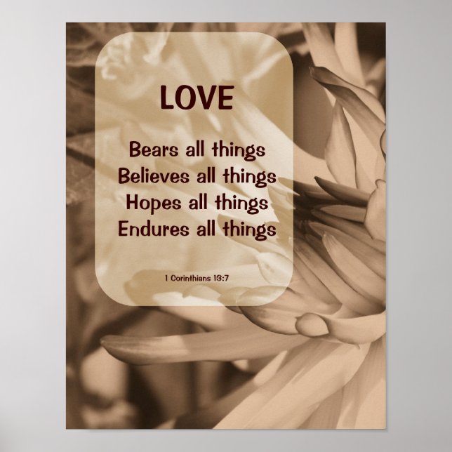 Affiches Love Corinthians 13:7 Citation Inspirationnelle (Devant)