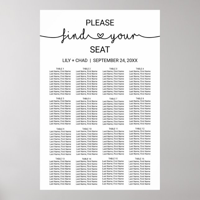 Affiches Love Hearts Seating Chart (Devant)