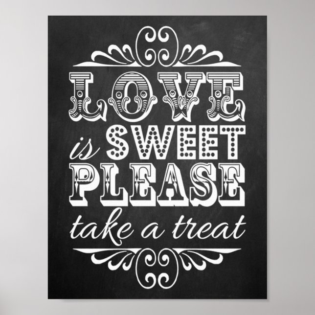 Affiches Love Is Sweet - Panneau Mariage Chalkboard (Devant)