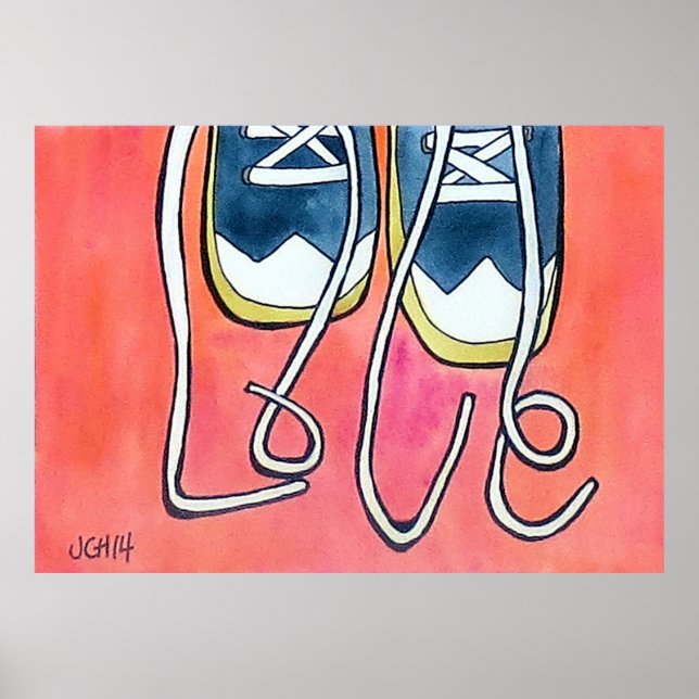 Affiches Love Laces Aquarelle Chaussure et Peinture Shoelac (Devant)