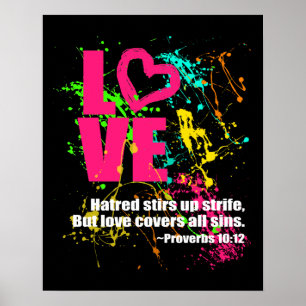 Affiches Love Proverbes Bible Verse Neon Paint Splatter