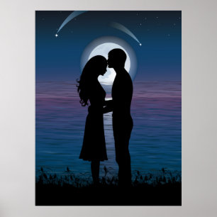 Affiches Love Romance Silhouette Couple On The Lake Coast