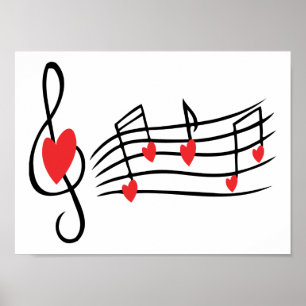 AFFICHES LOVE SONG MUSIC NOTES CUTE RED BLACK AMIS BLANC
