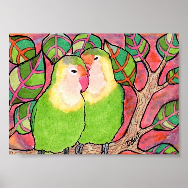 Affiches Lovebirds at Sunset Mini Folk Art (Devant)
