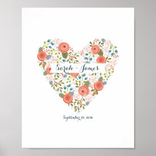 Affiches Lovely Floral Dream Heart Personnalisé Art Mariage