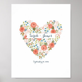 Affiches Lovely Floral Dream Heart Personnalisé Art Mariage