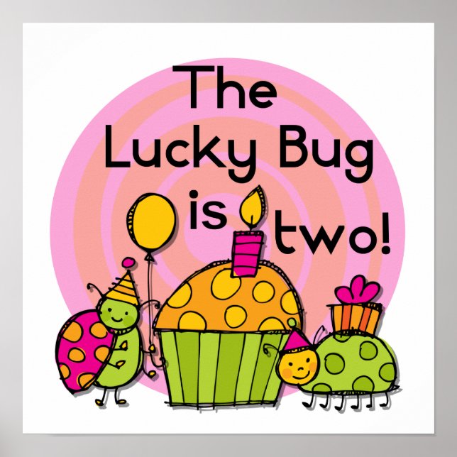 Affiches Lucky Bug Cupcake 2e Anniversaire T-shirts et cade (Devant)
