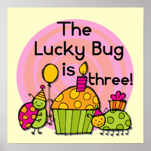 Affiches Lucky Bug Cupcake 3e Anniversaire Tshirts et cadea