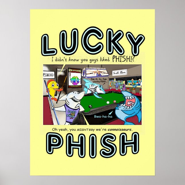 Affiches Lucky Phish - Requins Jouant Piscine (Devant)