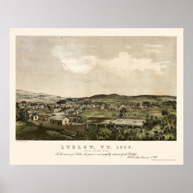 Affiches Ludlow, VT Carte panoramique - 1859 (Devant)