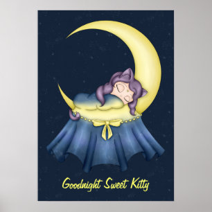 Affiches Luna Lullaby Chat Dormir Sur La Lune