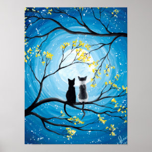 Affiches Lune lunaire avec chats