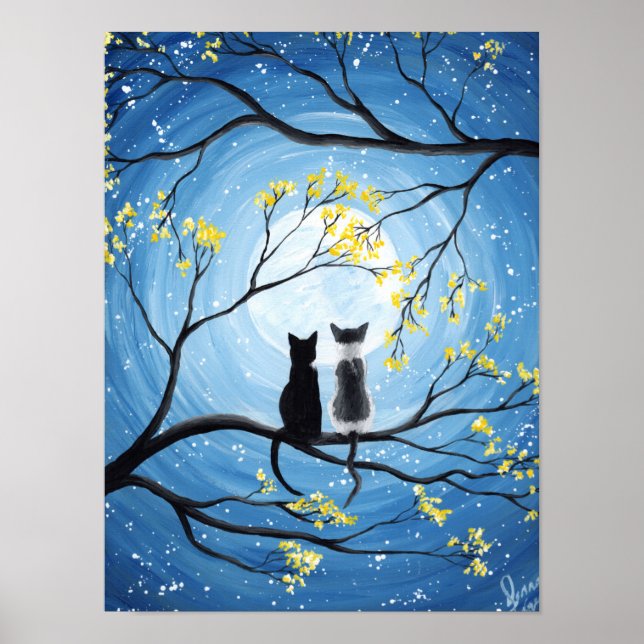 Affiches Lune lunaire avec chats (Devant)