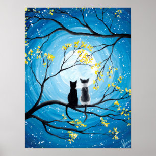 Affiches Lune lunatique avec des chats