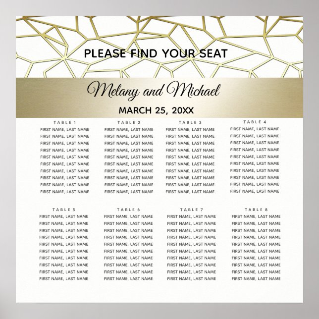 Affiches luxe géométrique or moderne /mariage blanc (Devant)