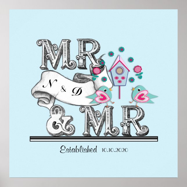 Affiches M. et M. Personnalisé Gay Mariage Cadeau (Devant)