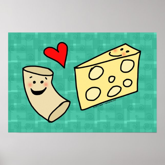 Affiches Mac aime Fromage, Funny Cute Macaroni + Fromage (Devant)