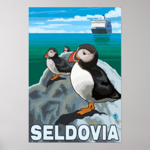 Affiches Macareux et bateau de croisière - Seldovia, Alaska