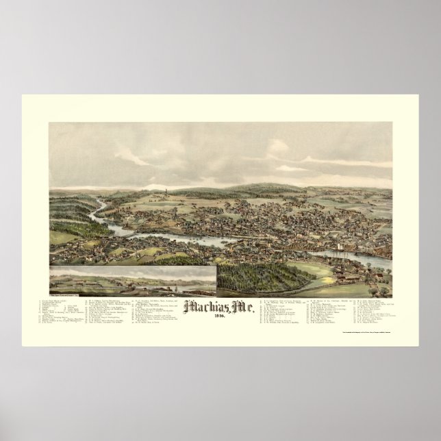 Affiches Machias, ME Carte panoramique - 1896 (Devant)