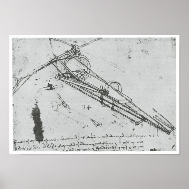 Affiches Machine à voler, Leonardo da Vinci, 1490 (Devant)